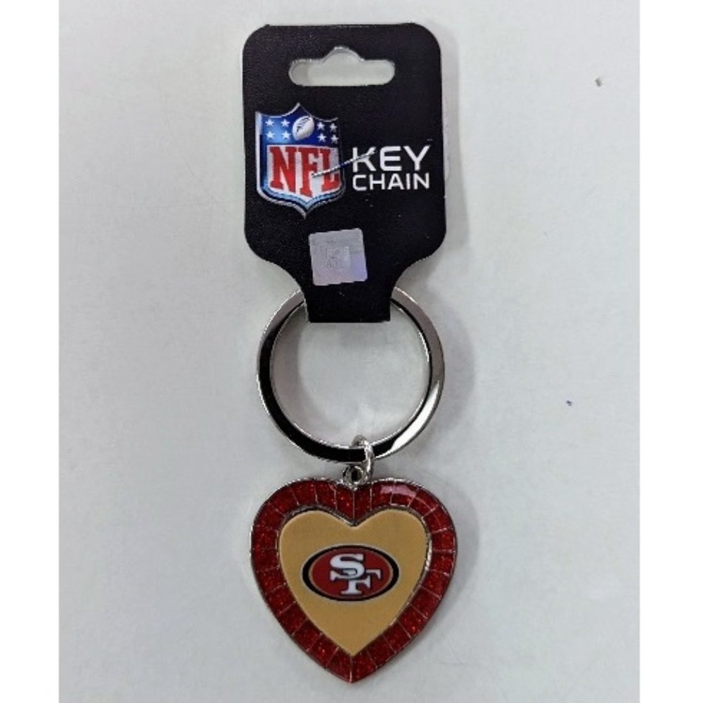 🏈🆕 SAN FRANCISCO 49ERS RED RHINESTONE HEART KEY CHAIN - NFL - WOMEN